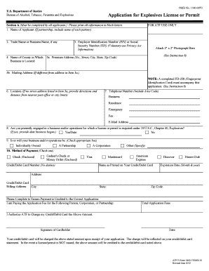 ATF Explosives License or Permit Application