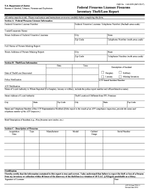 Federal Firearms Licensee Firearms Inventory Theft/Loss Report