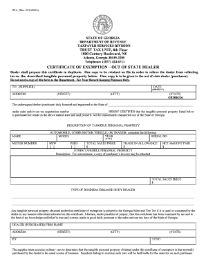 Georgia Certificate of Exemption Out of State Dealer