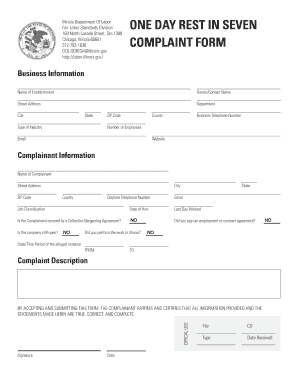 Illinois One Day Rest in Seven Complaint Form