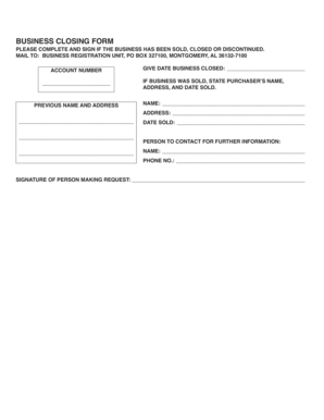 Business Closing Form