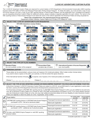 NY Adventure Custom Plates Application