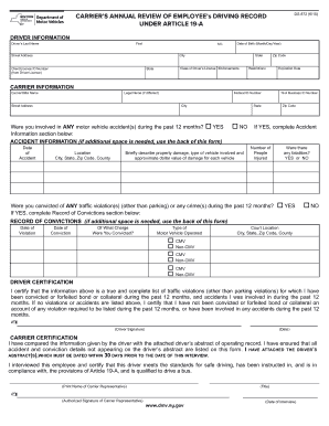 Carrier’s Annual Review of Employee’s Driving Record