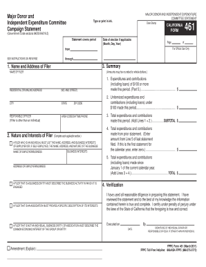 California Form 461 Major Donor and Independent Expenditure Committee Campaign Statement