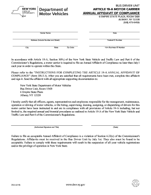 New York Article 19-A Annual Affidavit of Compliance