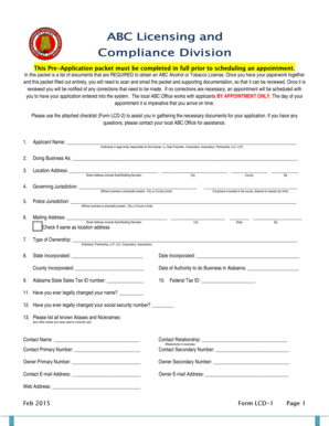 Alabama ABC Alcohol or Tobacco License Pre-Application