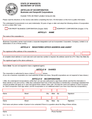 Minnesota Articles of Incorporation