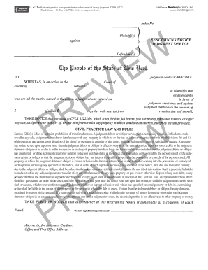 Restraining Notice to Judgment Debtor