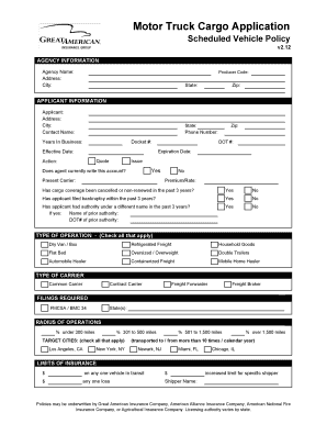 Motor Truck Cargo Insurance Application