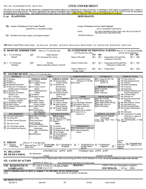 US Civil Cover Sheet Form JS 44