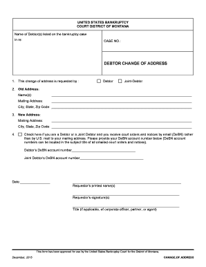 US Bankruptcy Court Debtor Change of Address Form
