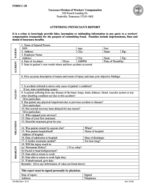 Tennessee Attending Physician's Report Form C-30