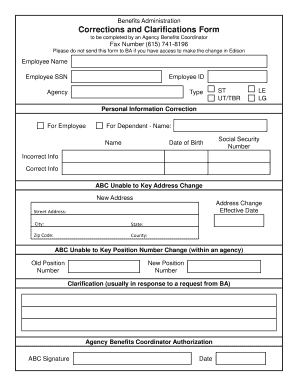 Benefits Administration Corrections and Clarifications Form