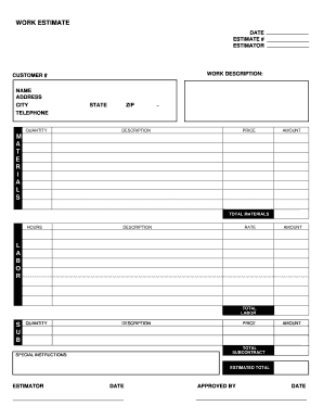 Work Estimate Form