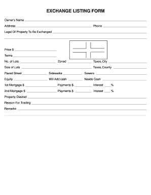 Exchange Listing Form