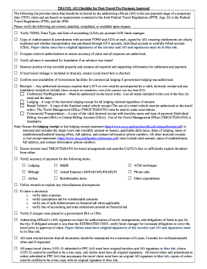 Travel AO Checklist for Post-Travel Pre-Payment Approval