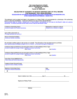 New Jersey Vital Record Delegation Form