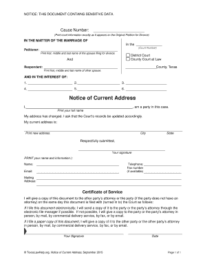 Texas Notice of Current Address