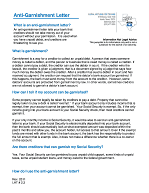Anti-Garnishment Letter