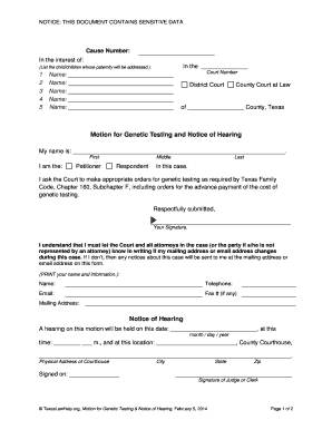 Motion for Genetic Testing and Notice of Hearing