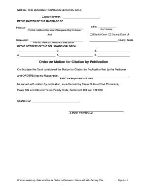 Order on Motion for Citation by Publication – Divorce with Kids