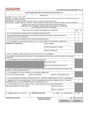 Questionnaire for Applicants for Retired Pay