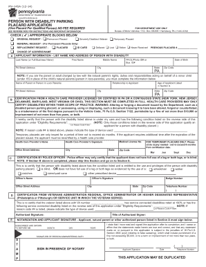 Pennsylvania Disability Parking Placard Application