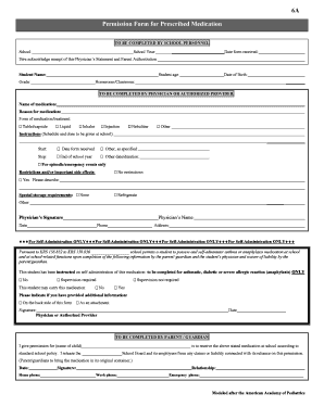 Permission Form for Prescribed Medication