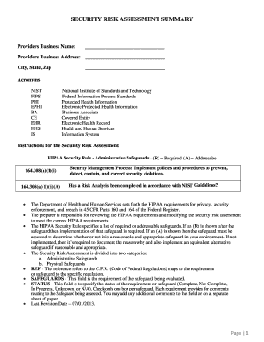 HIPAA Security Risk Assessment Form
