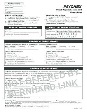Paychex Direct Deposit Signup Form