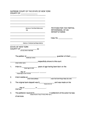 Petition for Partial Withdrawal of an Infant's Funds