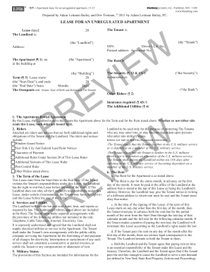 New York Unregulated Apartment Lease Agreement