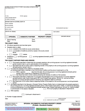 Spousal or Domestic Partner Property Order