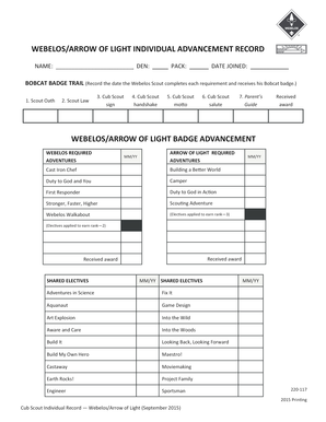 Webelos Arrow of Light Advancement Record