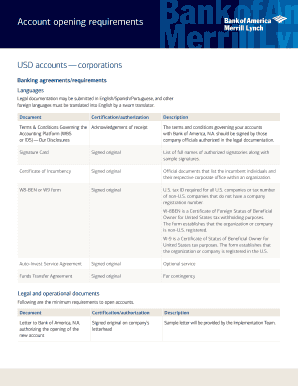 Bank of America Corporate Account Opening Requirements