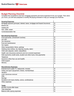 Bank of America Home Loans Budget Planning Checklist
