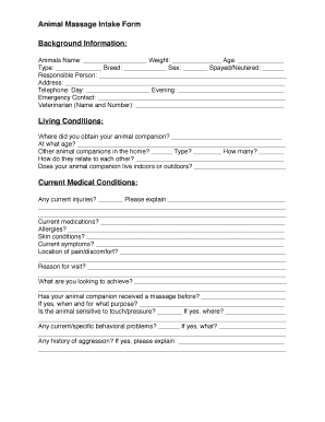 Animal Massage Intake Form