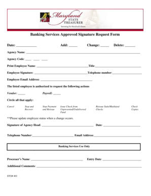 Banking Services Approved Signature Request Form