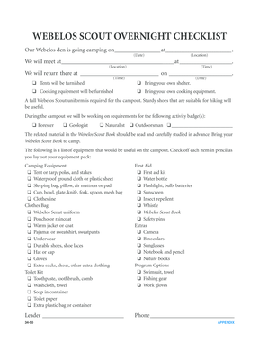Webelos Scout Overnight Checklist