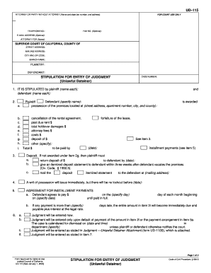 California Stipulation for Entry of Judgment (Unlawful Detainer)