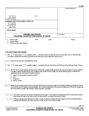 California School Transfer Findings and Orders Form JV-538