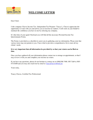 Personal Income Tax Questionnaire Forms