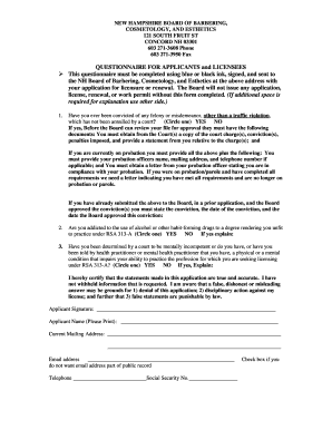 New Hampshire Barbering Cosmetology Esthetics License Questionnaire