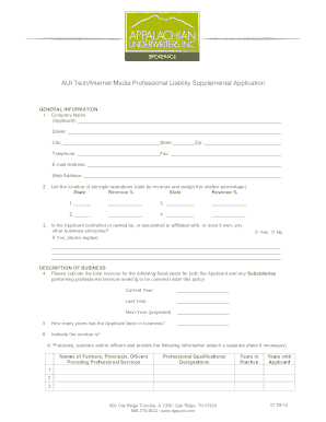 Technology and Internet Media Professional Liability Application