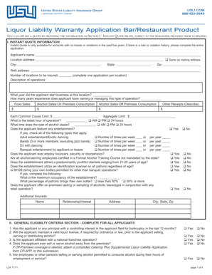 US Liquor Liability Insurance Application