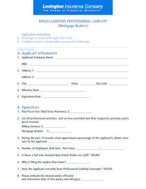 Mortgage Broker Professional Liability Application