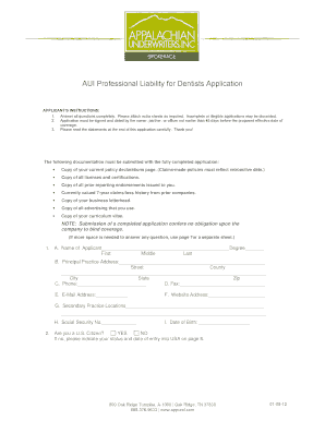 Professional Liability Insurance Application for Dentists