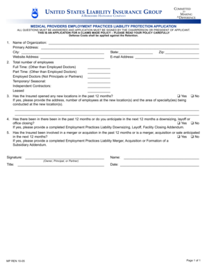 Employment Practices Liability Protection Application