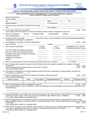 Medical Providers Employment Practices Liability Insurance Application