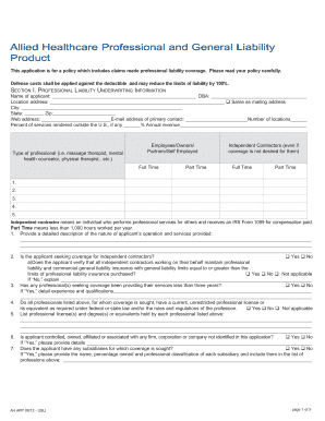 Allied Healthcare Professional and General Liability Application